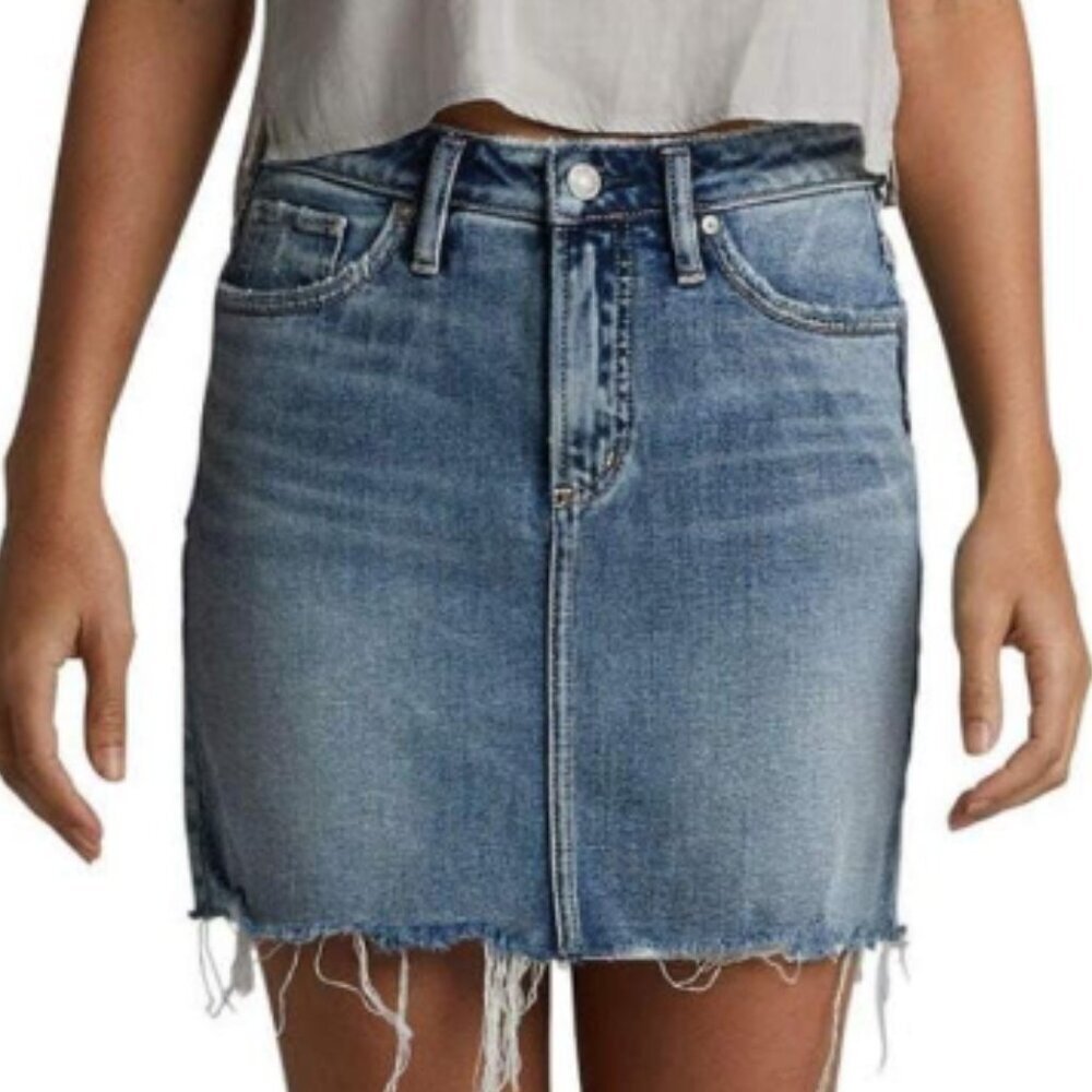 Silver Jeans - Francy Mini Distressed Blue Jean Mini Skirt - 4 - CO China